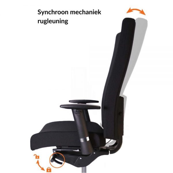 Synchroon mechaniek rugleuning Ergo-Large bureaustoel voor lange mensen
