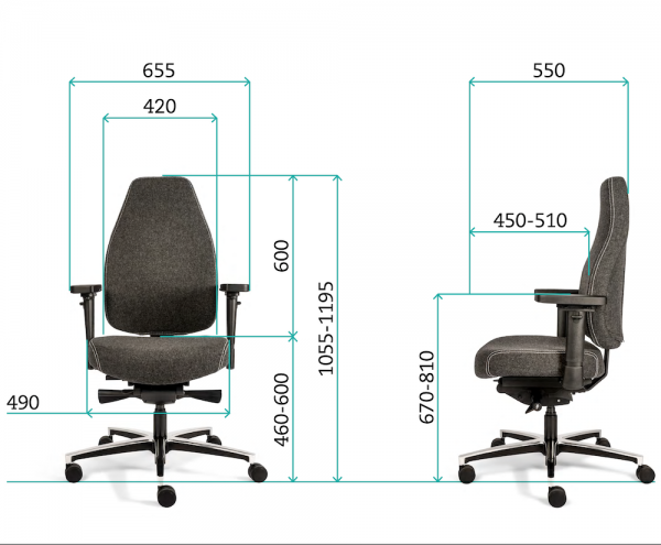 afmetingen Ergo500 ergonomische balanskruk