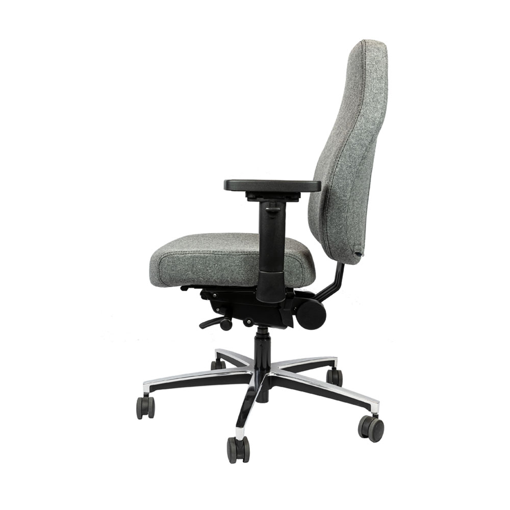 Zijkant van de Ergo-500 grijze ergonomische bureaustoel